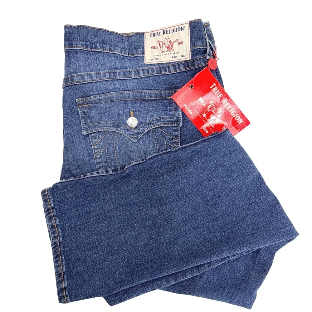 True Religion Ricky Flap Men 44 Blue NEW Straight Leg Relaxed Fit Jeans